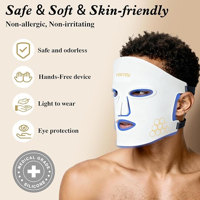Red Light Therapy for Face 850nm Near Infrared LED Face Mask 4 Light Modes Portable Rechargeable Red Light Therapy Mask Skincare Device for Facial Rejuvenation