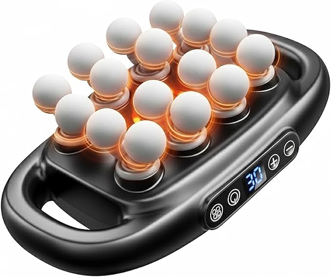 OMEO 16-Head Deep Tissue Massage Gun – Professional Percussion Massager with 30 Intensities &amp Quiet Motor | Portable Muscle Massager for Pain Relief Neck Back Shoulders &amp Legs (Black)