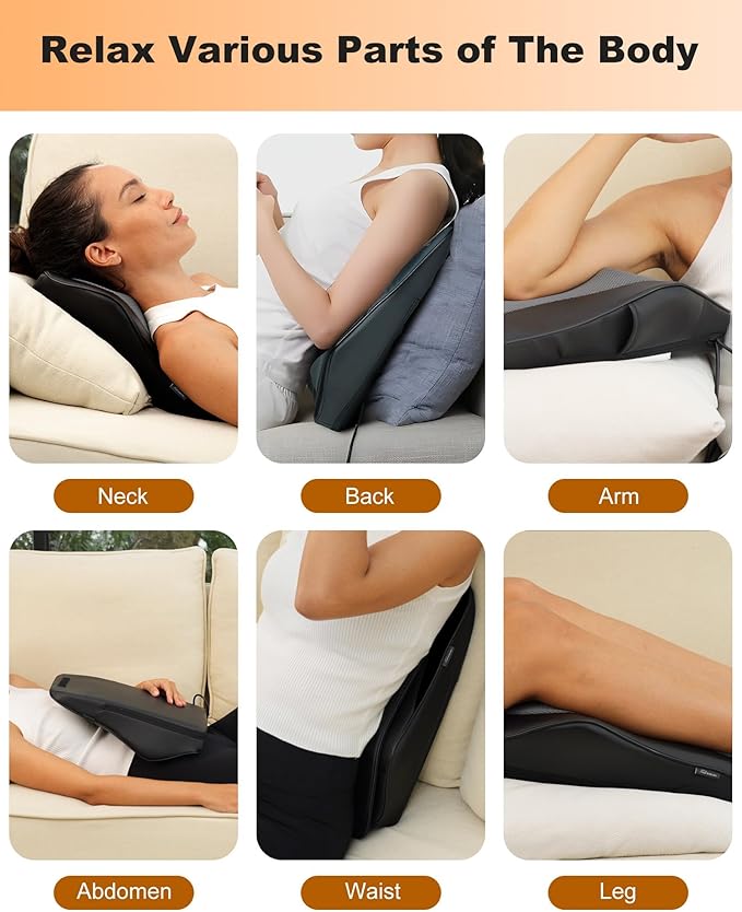 Snailax Shiatsu Back Massager with Heat Vibration Rechargeable Cordless Neck Back Massager for Pain Relief Deep Tissue 4D Deep Kneading Back Massage Pillow Gifts for Mom Dad-Home Office Use