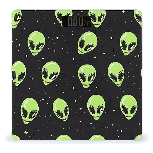 Green Aliens Digital Bathroom Scale for Body Weight Lighted LCD Display Round Corner