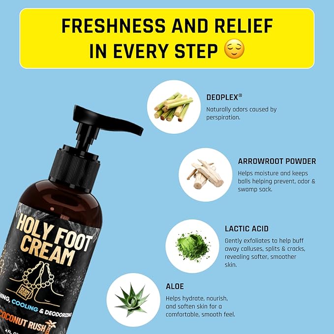 Derm Dude Below-the-Belt Grooming Bundle | Happy Sack Ball Deodorant 2oz (Sweet Whiskey Scents) + Holy Foot Cream 4oz (Coconut Rush Scents) | Odor Control &amp Moisture for Feet &amp Groin