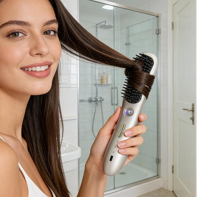 Hair Straightener Brush - Lightweight Hair Straightener Comb | 3 Temp Settings Rechargeable Styling Tools Streamlined Negative Ionic Comb for Home Outdoor Travel Vacation