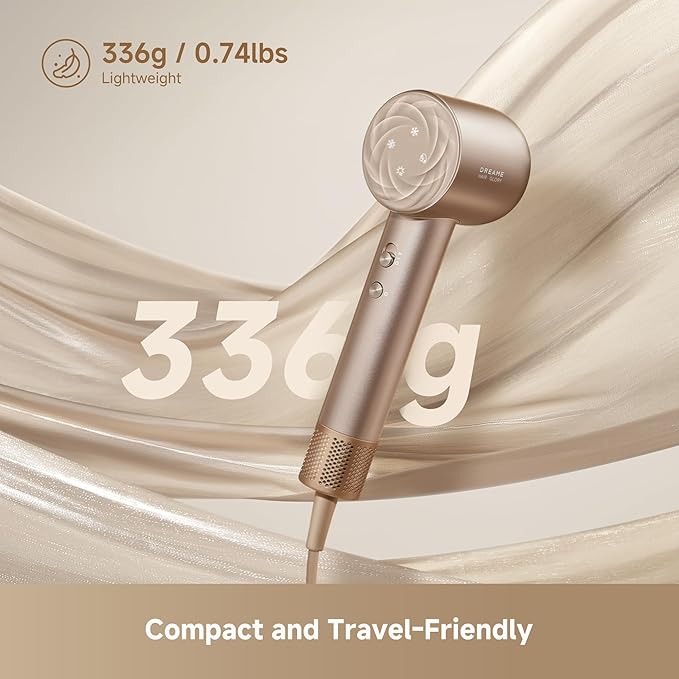 Dreame Glory Mix High-Speed Hair Dryer Dual Voltage 3 Magnetic Nozzles Perfume Infusion Customized Fragrant Drying NTC Control 300M Negative lons 110000RPM Motor 336g Lightweight Gold