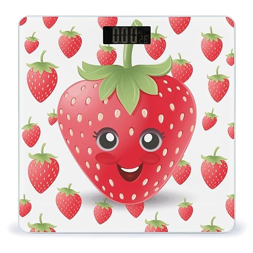 Strawberry Bathroom Scale Large LCD Backlight Display Digital Scale Rounded Corners Body Scales Automatic Power On/Off Bathroom Scales for Home Bedrooms
