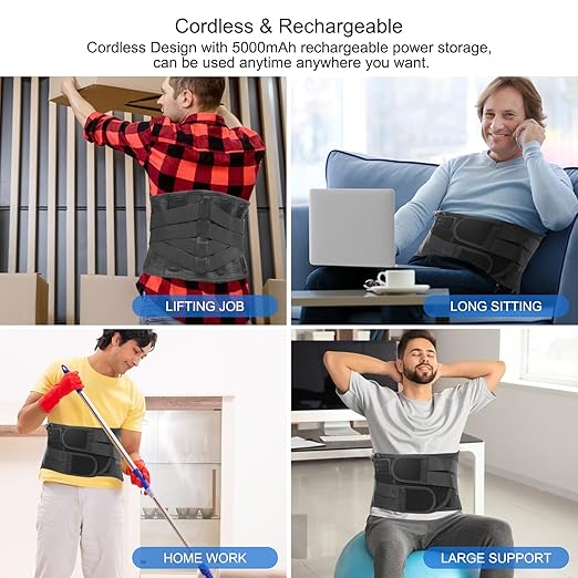 Heated Back Brace with Massage Rechargeable Heating Pad for Back Pain Relief Adjustable Back Support Belt with Heat Therapy and Vibration Massager for Men and Women L