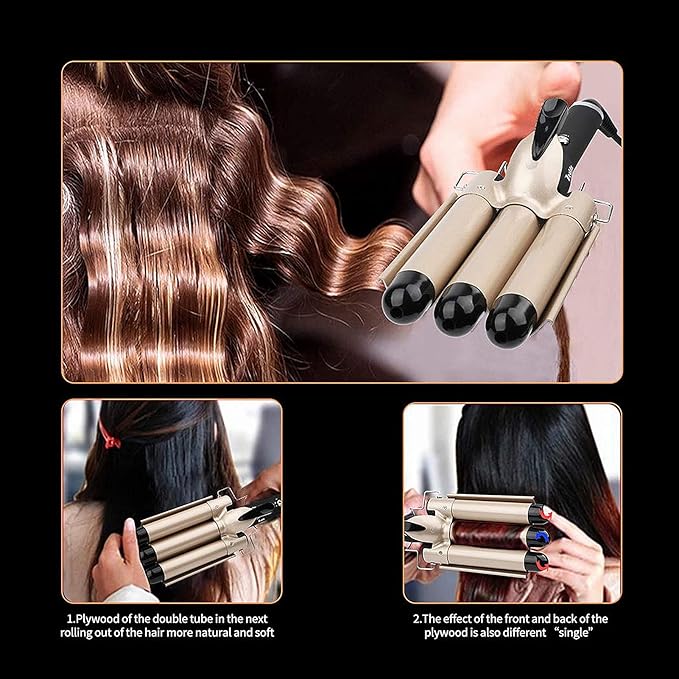 3 Quick Heating Curling Iron Styling with 3 Barrels and Long Cord for Dates and Parties for Long and Hair for Creating S Waves (US Plug 32mm)