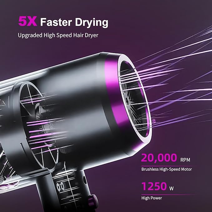Professional Hair DryerHigh-Speed Ionic Blow Dryer with NozzleConstant TemperatureCompact Lightweight Hair Dryer for Home Salon Travel