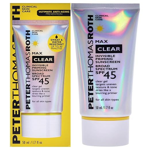 Peter Thomas Roth | Max Clear Invisible Priming Sunscreen Broad Spectrum SPF 45 | Makeup Primer with SPF Water-Resistant Sunscreen Gel with Silky Finish 1.7 fl. oz.