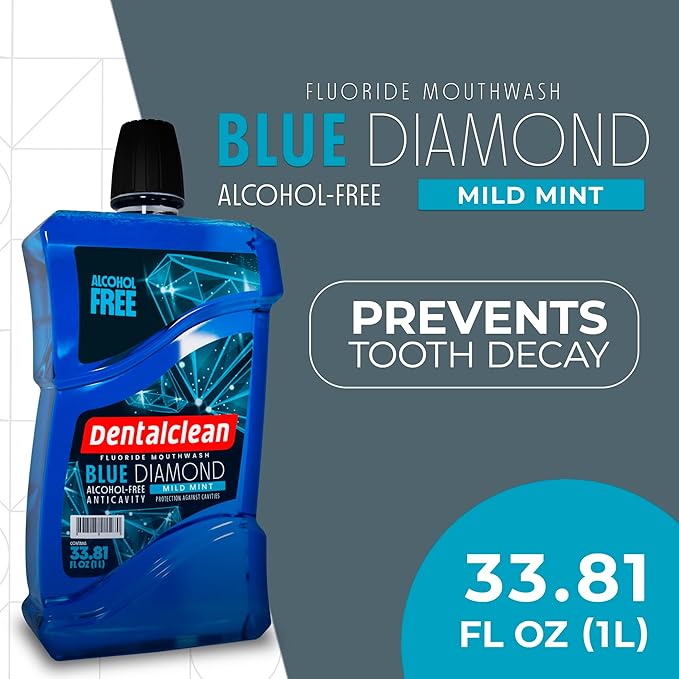 Dentalclean Pack of 3 Regenerating Tooth Gel (Natural Mint) + Alcohol-Free Mouthwash 33.8 Fl Oz (Blue Diamond Mint)