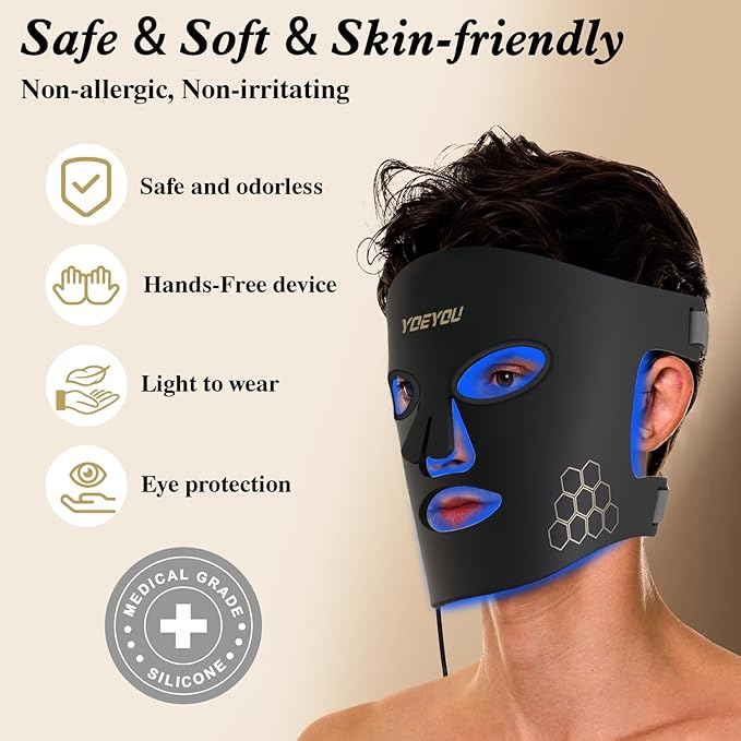 Red Light Therapy for Face 850nm Near Infrared LED Face Mask 4 Light Modes Portable Rechargeable Red Light Therapy Mask Skincare Device for Facial Rejuvenation