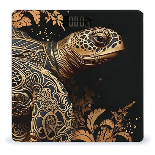 Black and Gold Sea Turtle Pattern Digital Bathroom Scale for Body Weight Weighing Scale with Backlit LCD Display High Precision Measurements &amp Measures Weight Up to 180kg