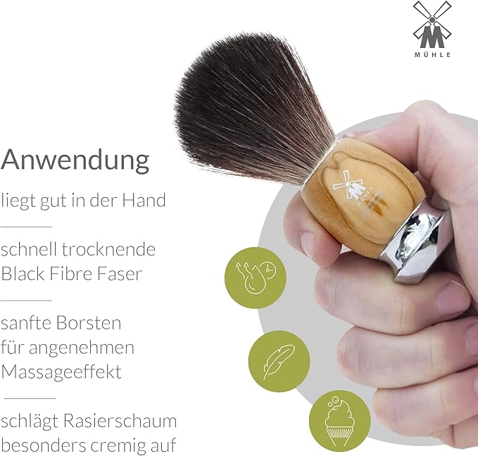 MÜHLE VIVO Olive Wood 3-Piece Black Fibre 5-Blade Razor Shaving Set