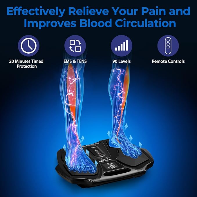 NURSAL TENS EMS Foot Massager for Neuropathy Foot Nerve Muscle Stimulator Pro Circulation and Body Pain Relief with TENS Unit Muscle Stimulator Pads Electric Feet Legs Blood Circulation Machine