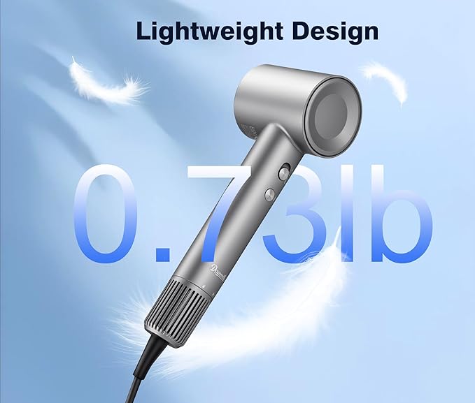 High Speed Ionic Hair Dryer 110000 RPM Brushless Motor for Fast Drying 3.7 Billion Negative Ions for Smooth Hair Low Noise Portable Blow Dryer with Diffuser &amp Concentrator Grey
