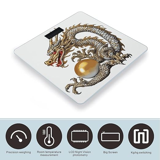 Chinese Dragon with Pearl Scale for Body Weight Anti-Slip Sturdy Tempered Glass Weighing Machine Highly Digital Accurate Bright LCD Bathroom Scale for Household Gift