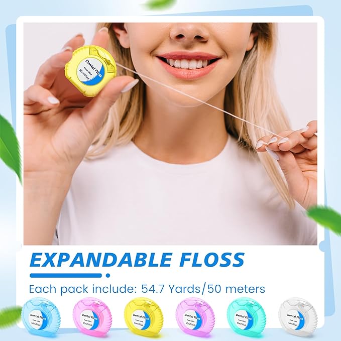 Geiserailie 96 Pcs Mini Dental Floss Bulk Mint Dental Floss for Homeless 54.6 yd Plaque Remover Teeth Shred Resistant Oral Care Cleaning for Adults Travel Wedding Bridal Shower Donated Gifts(6 Colors)