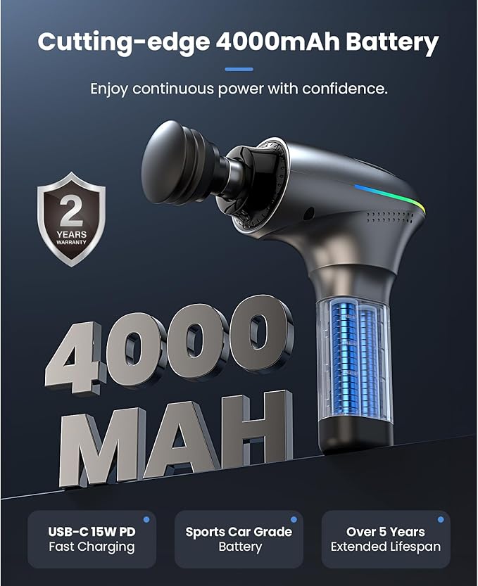 BOB AND BRAD A2 Ultra Massage Gun with Red Light Infrared Heat Head FSA Eligible/HSA Eligible Pro Percussion Massage Gun Deep Tissue for Fast Pain Relief Handheld Sore Muscle Massager for Back Leg