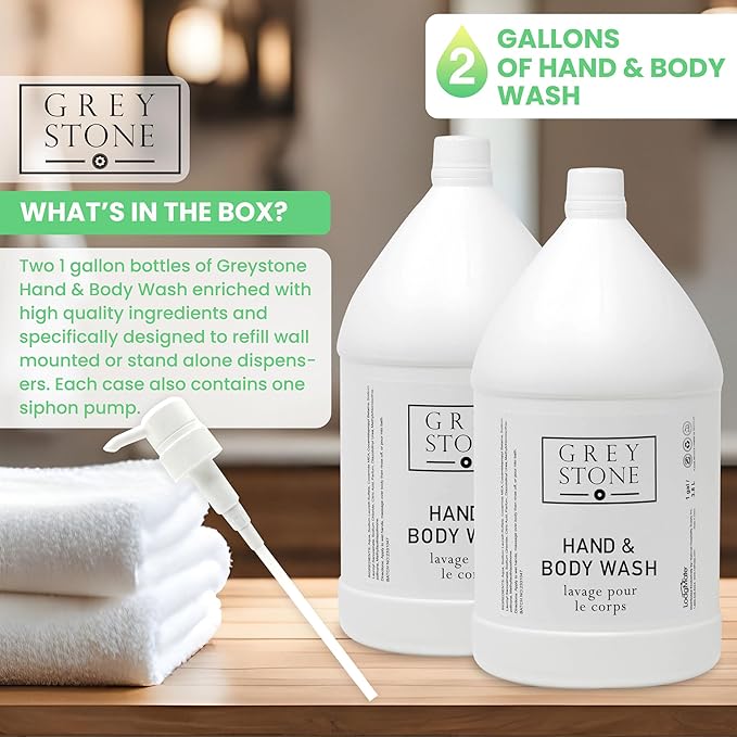 Grey Stone Body Wash | 2 Gallons | For Hotel &amp Vacation Rentals to Refill Shower Dispensers (256 fl oz)