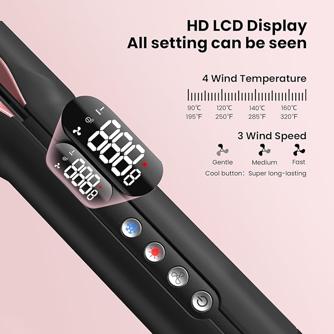 Hair Straightener - 2 in 1 Wet to Dry Hair Dryer and Straightener with High-Speed Airflow + Rapid Heat-Up + Customizable Temperature + LCD Display &amp Auto Shut-Off + No Heat Damage (Dark Black)