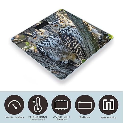 Wild Owl Birds Scale for Body Weight Digital Bathroom Scale Toughened Glass High Precision Scales for Body Weight with Large LCD Backlight Display Weight Scales