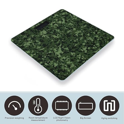 Green Army Digital Camouflage Bathroom Scale for Body Weight LCD Display Digital Bathroom Scale Tempered Glass Bathroom Weight Scales Fashion Smart Scales for Home Bedroom 400 Lb