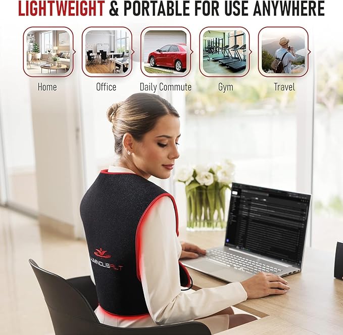 LuminousRLT Red Light Back Pad – Flexible LED Light Device with Red &amp Near-Infrared LEDs (660nm &amp 850nm) 204 LEDs Auto Shut-Off Adjustable Fit