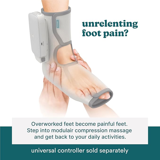 HoMedics Modulair Compression Foot Wrap Massager – Overlapped Compression Therapy with 4 Programs Adjustable Intensity Heat Settings (Battery Sold Separately)