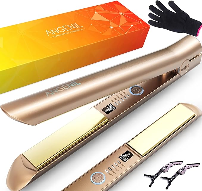 ANGENIL Nano Titanium Flat Iron Straightener and Curler 2 in 1 Fast Heating Dual Voltage 1 Inch Styling Iron for All Hair Types