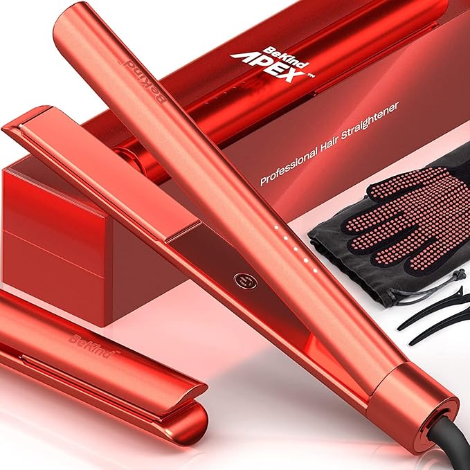 2-in-1 Hair Straightener Flat Iron by Bekind Apex | 1“ 450°F Straightener and Curler for All Hairstyles | UltraSmooth Tech | 15s Fast Heating &amp Temp Memory | Gift Set for Girls Women (Coral)
