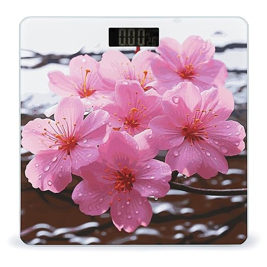 Pink Flower Bathroom Scale Ultra-Bright Liquid Crystal Screen Weight Scale Accurate Bathroom Body Scales for Body Weight Bathroom Pet Home Bedroom Gift-Giving
