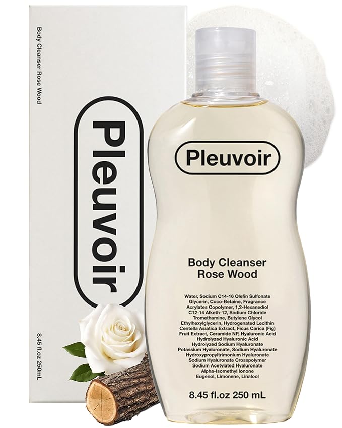 Pleuvoir Body Cleanser Rose Wood - Perfume Body Wash - Fresh Blooming Rose Smoky Woody Scent - Rich Moisturizing Foam with 8 Types Hyaluronic Acid Ceramides - Vegan K-Beauty 8.45 fl.oz
