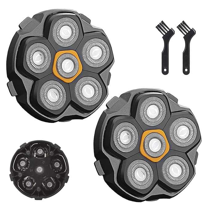6 Blade Magnetic Replacement Shaving Heads for Bald Men Compatible with All 6D Magnetic Electric Razor (2 PCS VM-072)