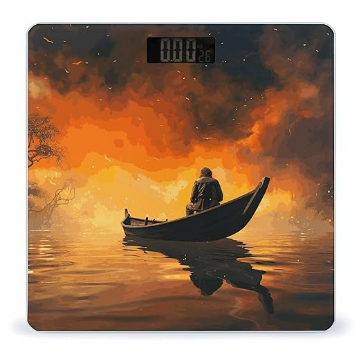 Man and Boat Scale for Body Weight Anti-Slip Digital Bathroom Scale Sturdy Toughened Glass Weighing Scales High Precision Safe Rounded Corners Smart Scales