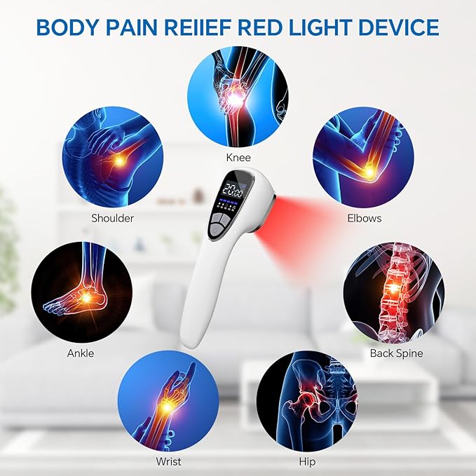 Red Light Therapy Device for Body Pain ReIief with Stand 6x808nm+12x650nm Handheld Near Infrared Light Therapy with PW Pulsed Wave Model for Human Body Joint Back Knee Muscle