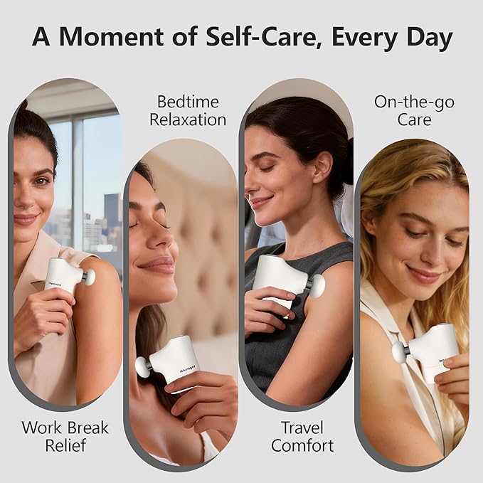 Mini Massage Gun Pro – Portable Deep Tissue Percussion Massager with Smart Pressure Sensor Quiet Motor Muscle Relaxation for Neck Back &amp Legs USB-C Rechargeable White Colorwith Lanyard