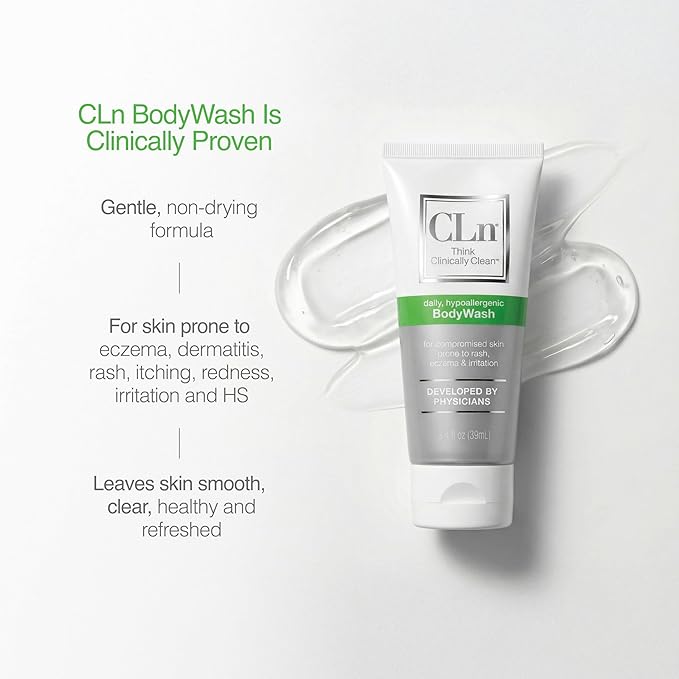 CLn® BodyWash –Non-Drying Body Wash Preserved with Sodium Hypochlorite For Compromised Skin Prone to Eczema Dermatitis Rash &amp Hidradenitis Suppurativa Fragrance-Free &amp Paraben-Free 3 fl o