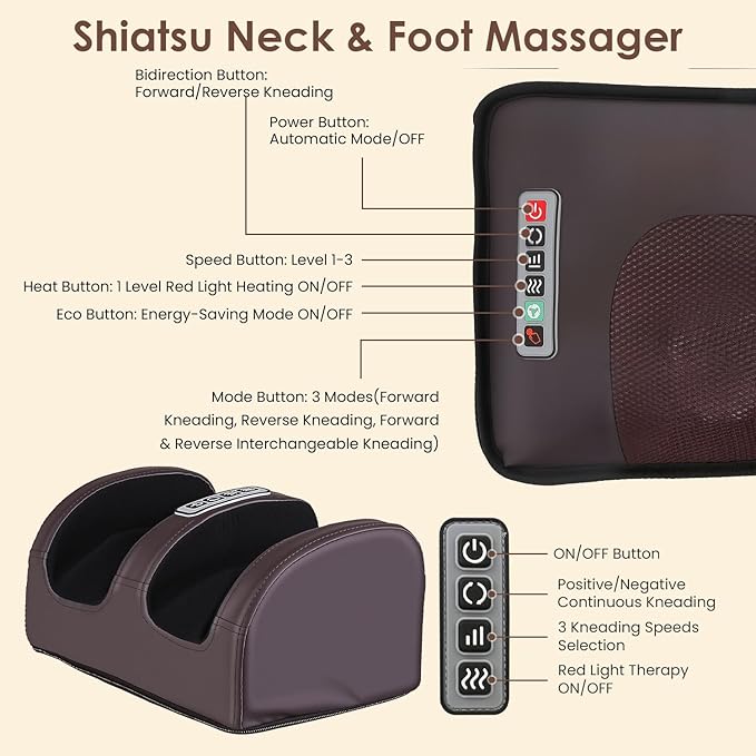 Full Body Massage Mat with Heat &ampVibration - PU Leather Shiatsu Back Massager Heat Timer Neck&amp Foot Massager Lumbar Pillow&ampHead Pillow Massage Chair Pad Anti-Slip Bottom for Stress Relief