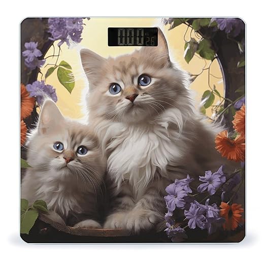 Cat Flowers Bathroom Scale Ultra-Bright Liquid Crystal Screen Weight Scale Accurate Bathroom Body Scales for Body Weight Bathroom Pet Home Bedroom Gift-Giving