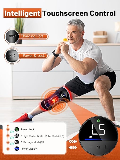 Red Light Therapy for Knee with Vibration Massage Extension Band Wireless Rechargeable ControllerNear Infrared Light Therapy Heated Device for Knee/Elbow/Shoulder Pain Relief
