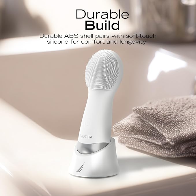 Nautica PC130 Sonic Facial Cleansing Brush Made with Ultra Hygienic Soft Silicone Waterproof and Rechargeable Face Scrub Brush for Men &amp Women - (Milk)