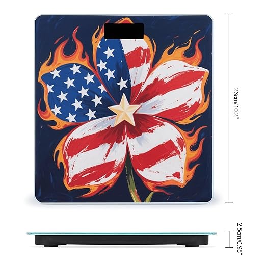 American Flag Flower Weight Scale Large Digital Bathroom Scales with Bright LED Display Non Slip Digital Scale and Step On Fashion Weighing Machine for Body