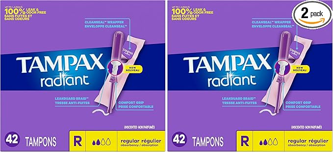 Tampax Radiant Tampons 42 R 2.7X 3/4/ 42ct Pink and Blue (Pack of 2)