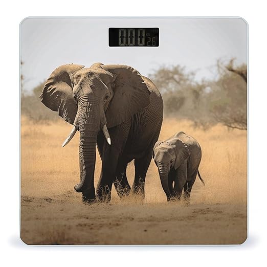 Walking Elephants Mother Scale for Body Weight Anti-Slip Tempered Glass Digital Bathroom Scales Clear LCD Display Weighing Scale Safe Rounded Corners Smart Scales