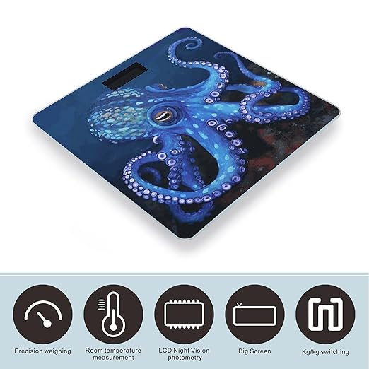 Blue Octopus Bathroom Scale for Body Weight Bathroom Digital Electronic Weighing Scale with Back Lit LED Display Sturdy Tempered Glass Weight Watchers Scales 400lb