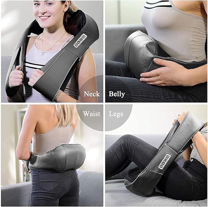 Neck and Back Massager with Heat Electric Shoulder Massagers Deep Tissue Kneading Massage with Longer Strap for Muscles Pain Relief