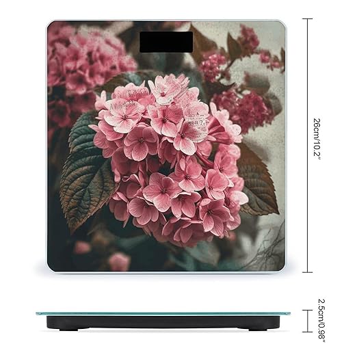 Pink Flowers Digital Bathroom Scale for Body Weight Weighing Scale with Backlit LCD Display High Precision Measurements &amp Measures Weight Up to 180kg