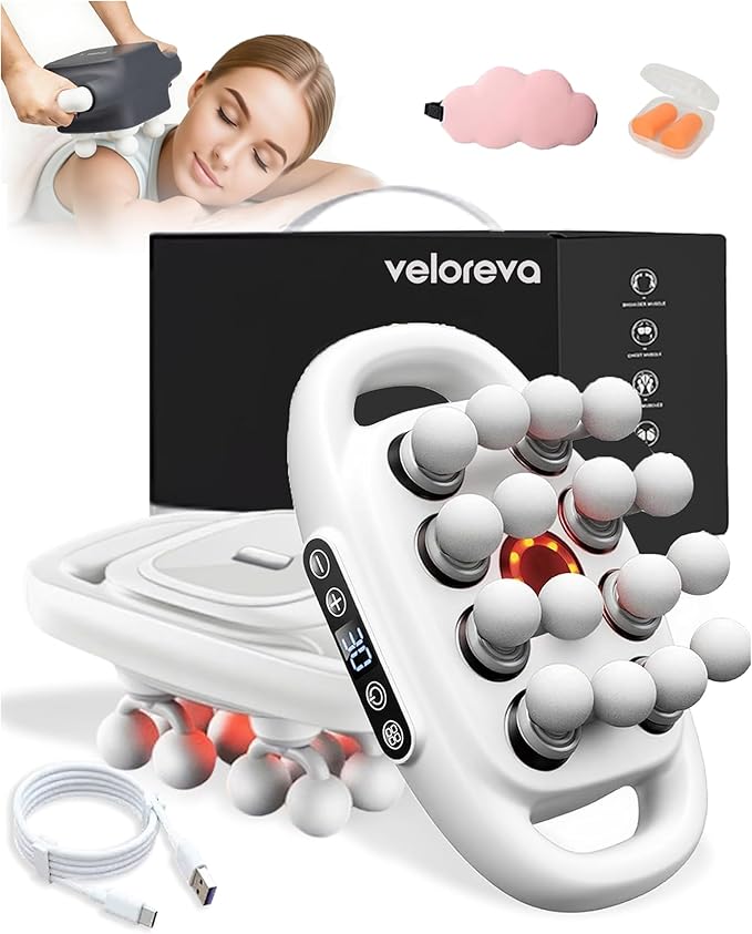 Veloreva Massager - 16 Head Massage Gun Deep Tissue for Pain Relief Pro Massager with 3 Modes &amp 30 Levels Back Massagers for Back Shoulders Legs Foot Body Fast Relief (White)