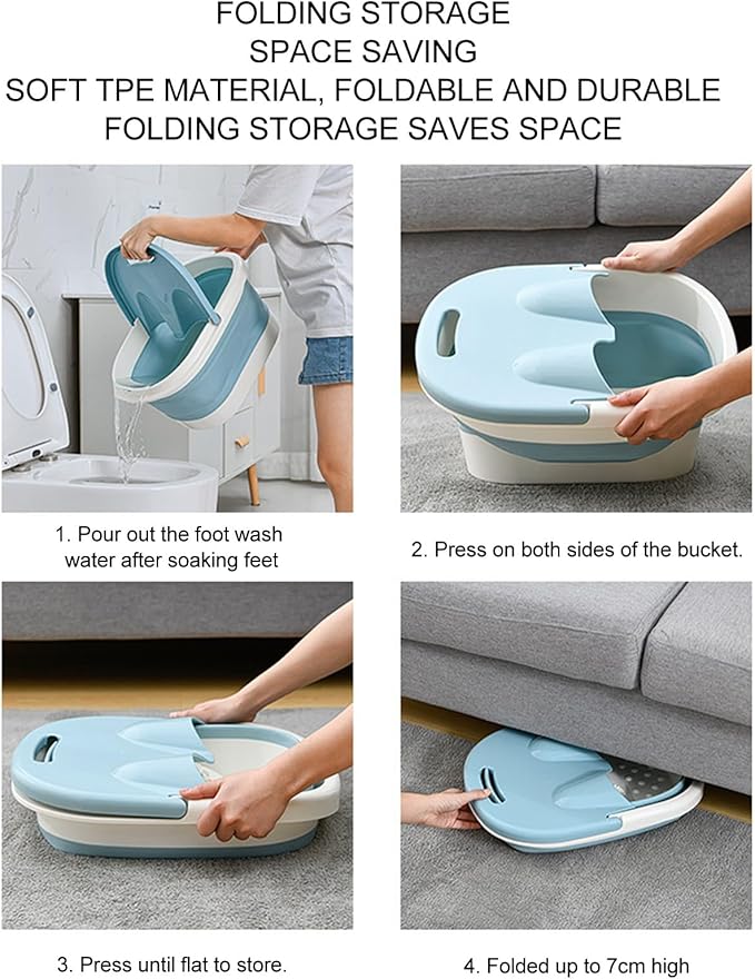 Foot Soaking Bucket Collapsible Massage Function PP Foot Bath Tub for Home (Blue)