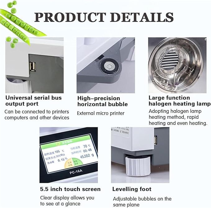 100g/50g Lab Moisture Analyzer 5.5 Inch Digital Display Halogen Moisture Meter with 100mm Stainless Steel Weighing Pan 0.01% Readability&ampAutomatic Fault Detection 3 Drying Modes for Grain Fe
