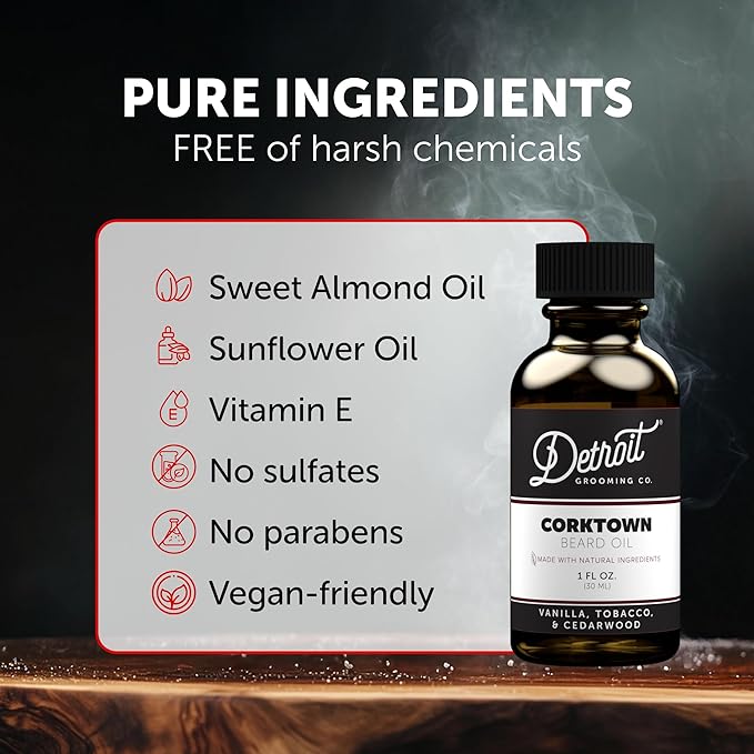 Detroit Grooming Beard Oil | Hydrating &amp Nourishing Formula with Vitamin E • Corktown Scent (1 oz)